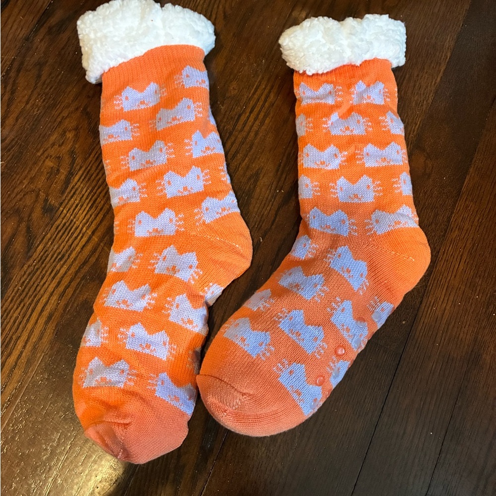 Orange and Purple Cat Slipper Socks